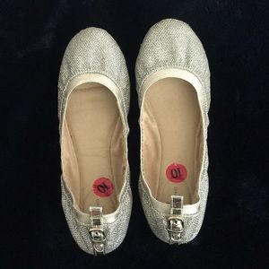 gold ballet slipper style slip on shoe